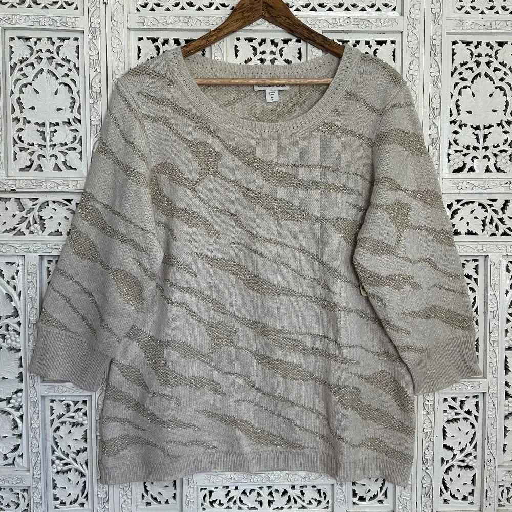 Coldwater Creek NWT Shimmery Gold &‎ Beige Wool Blend Sweater Sz XL